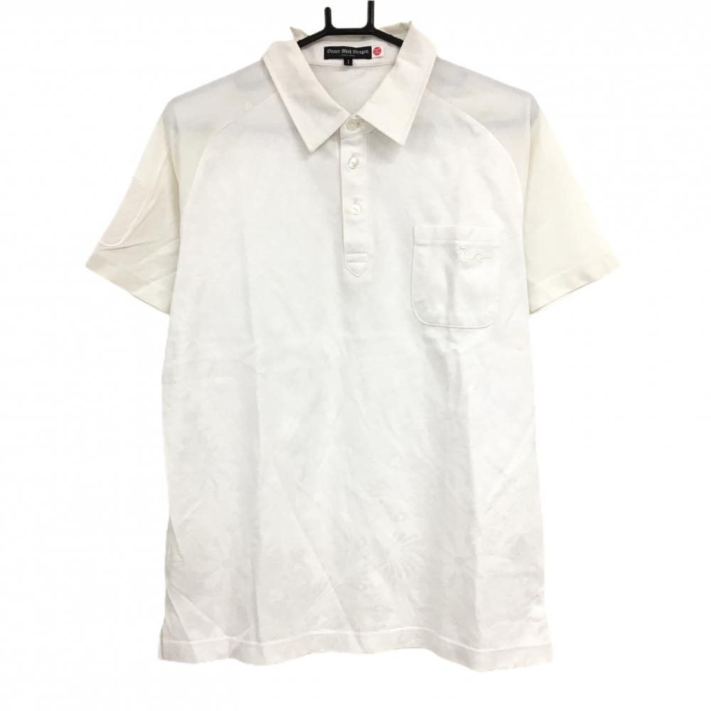 ダンスウィズドラゴン 半袖ポロシャツ 白 総柄地模様 胸ポケット メンズ 5(L) ゴルフウェア Dance With Dragon