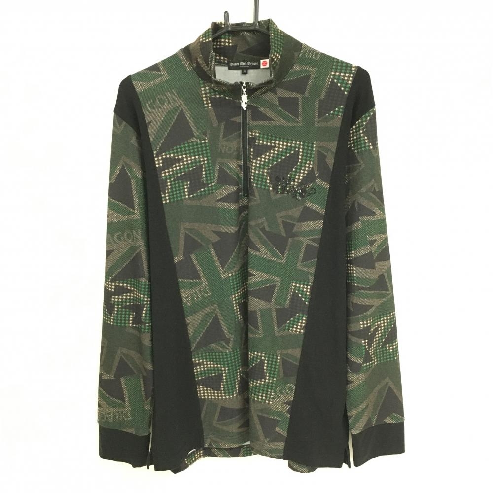 【超美品】ダンスウィズドラゴン 長袖ハイネックシャツ ダークブラウン×グリーン 総柄  メンズ 4(XL) ゴルフウェア Dance With Dragon