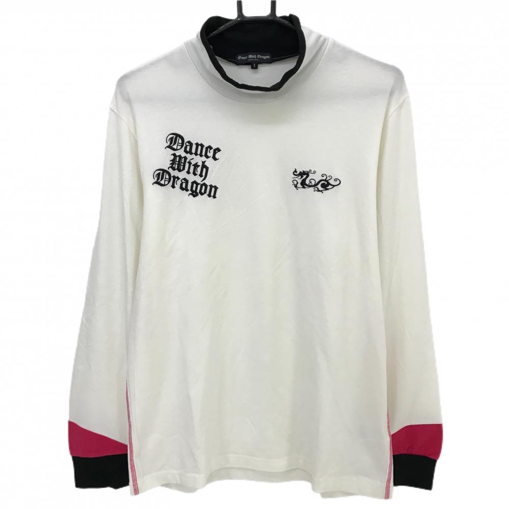 ダンスウィズドラゴン 長袖ハイネックシャツ 白×黒 表微起毛 ロゴ刺しゅう  メンズ 3(L) ゴルフウェア Dance With Dragon