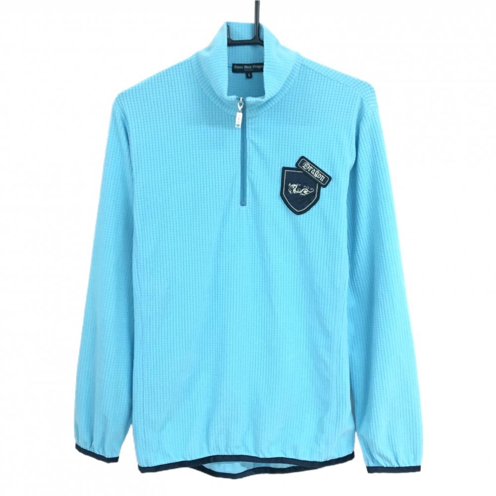 【美品】ダンスウィズドラゴン 長袖ハイネックシャツ ライトブルー 起毛スクエア柄  メンズ 2(M) ゴルフウェア Dance With Dragon