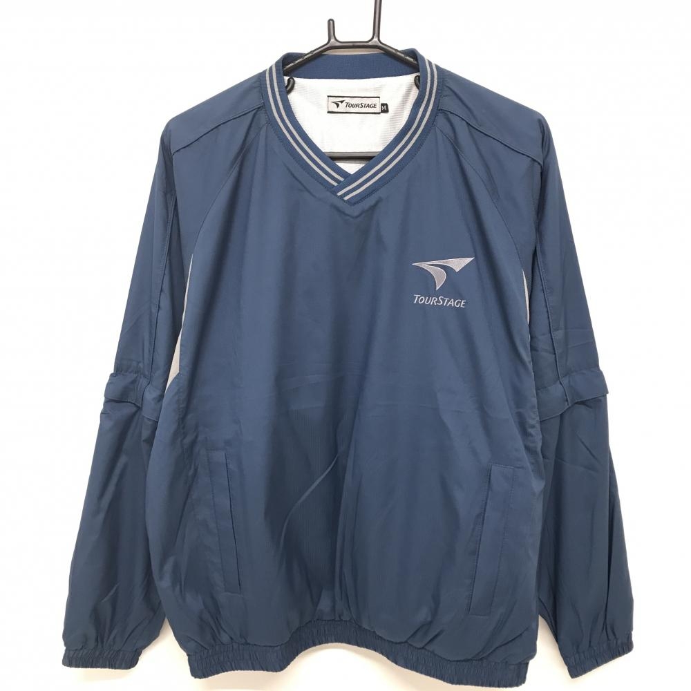 ツアーステージ 2WAYスニード ブルー系 細ストライプ地模様 袖着脱可 ロゴ刺しゅう 蓄熱裏地 メンズ M ゴルフウェア TOURSTAGE