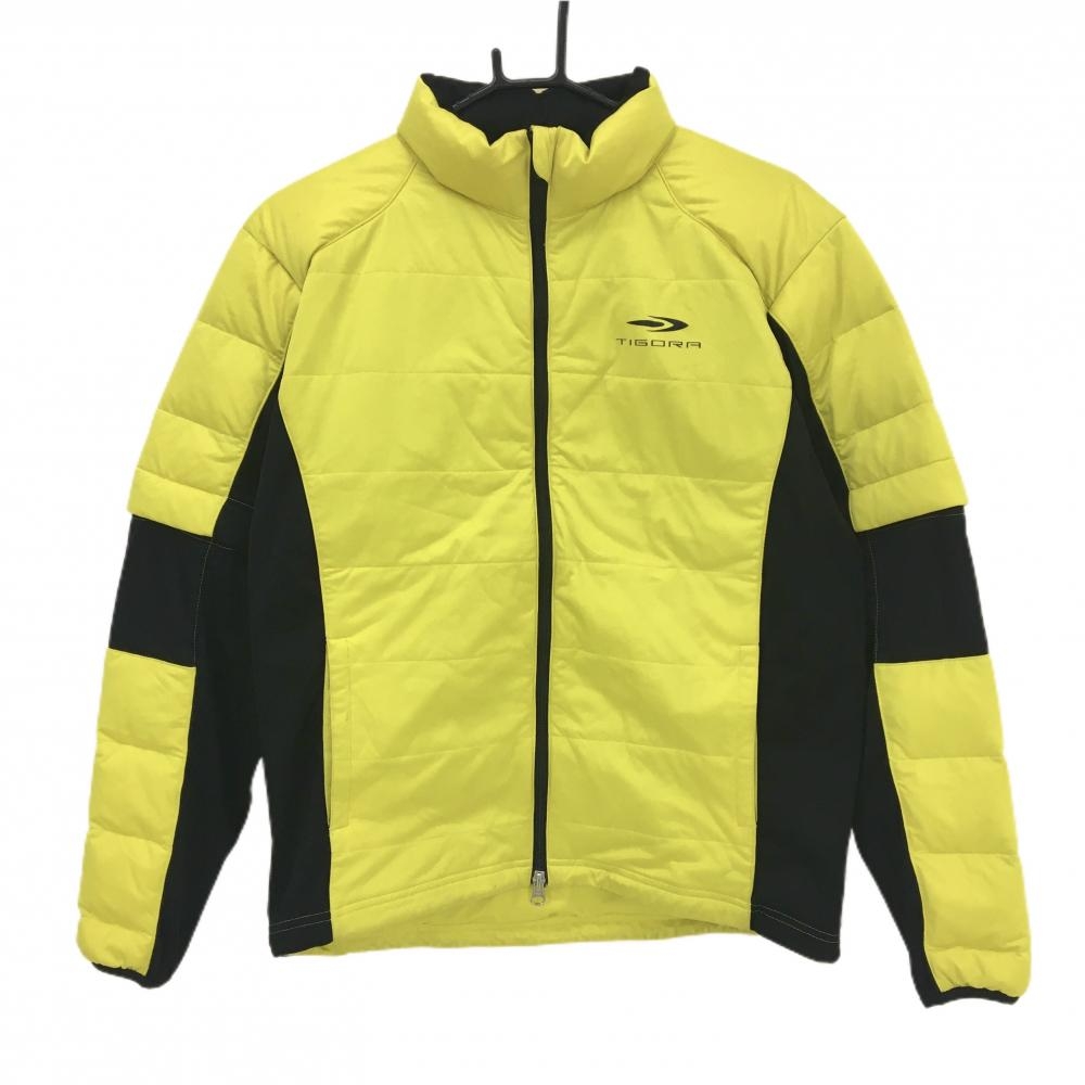 ティゴラ 2WAYダウンジャケット イエロー×黒 ロゴプリント 裾ドローコード  メンズ M ゴルフウェア TIGORA