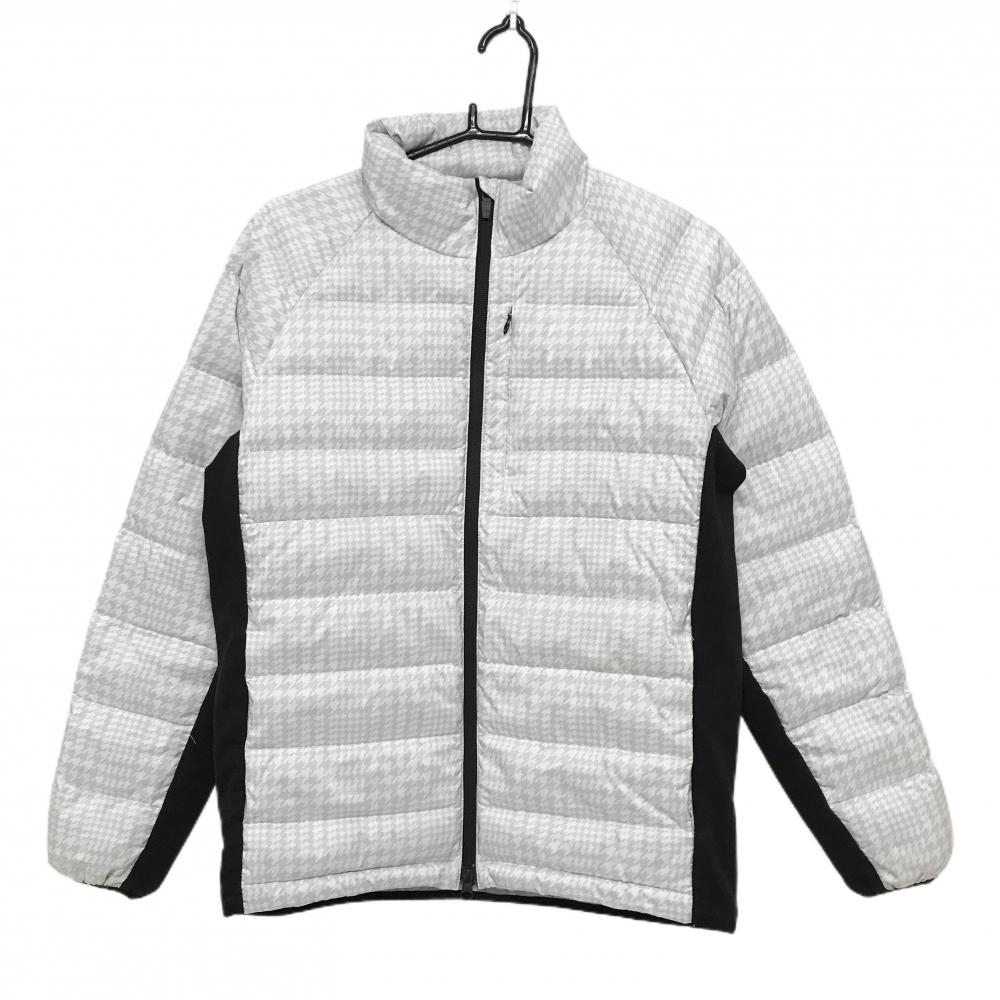 ティゴラ ダウンジャケット 白×ライトグレー 千鳥柄 袖下・サイド切替 メンズ M ゴルフウェア TIGORA