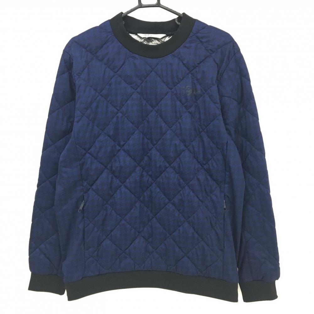 【美品】ティゴラ 中綿スニード ネイビー系 千鳥格子調 ブルゾン メンズ XL ゴルフウェア TIGORA