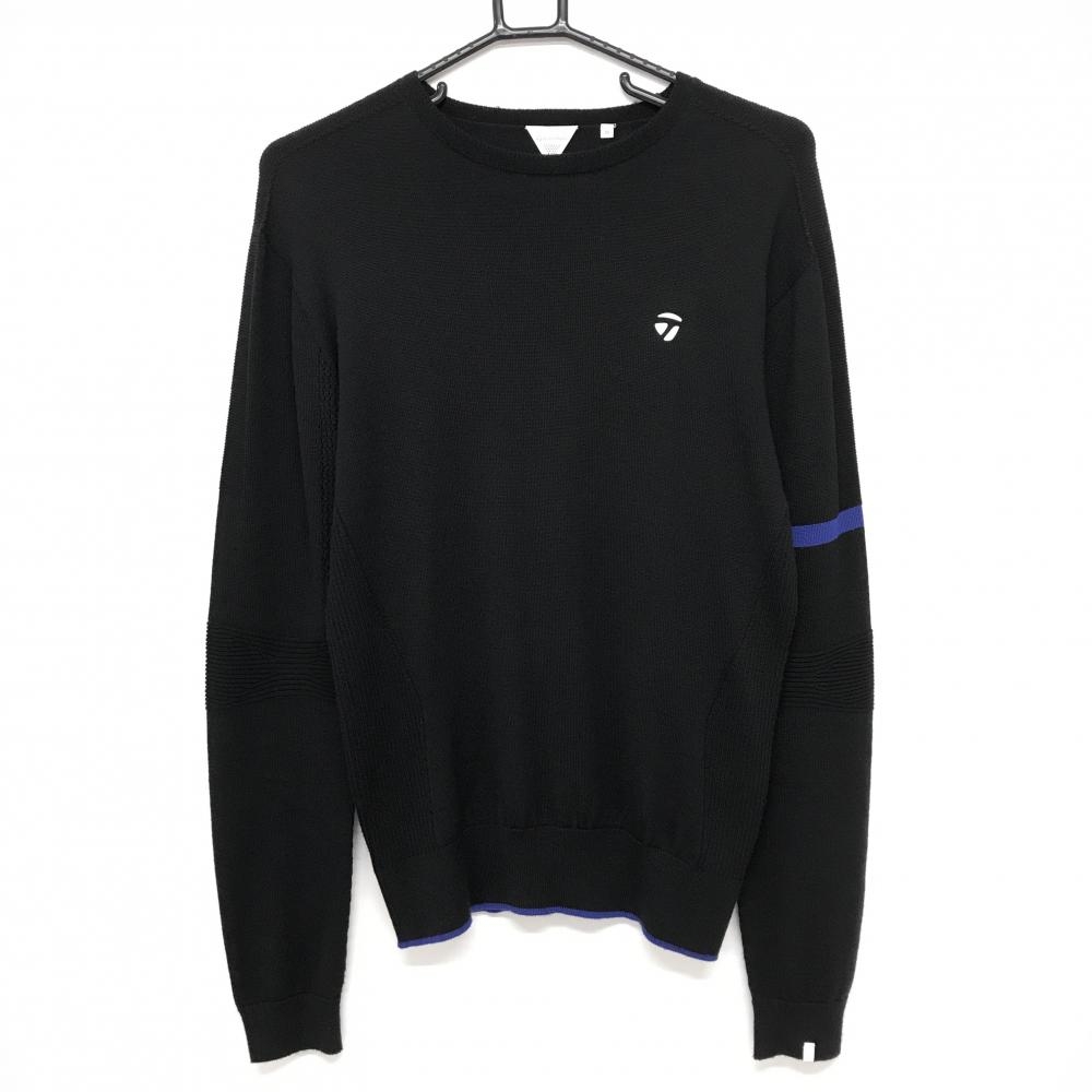 【美品】テーラーメイド セーター 黒×ブルー 袖・裾ライン ウール混 ニット  メンズ M ゴルフウェア TaylorMade