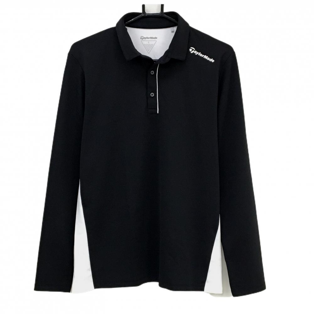 テーラーメイド 長袖ポロシャツ 黒×白 肩ロゴ メンズ L ゴルフウェア TaylorMade
