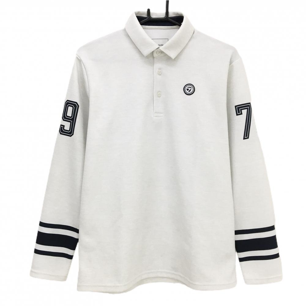 テーラーメイド 長袖ポロシャツ 杢ライトグレー×ネイビー 袖口ライン メンズ L ゴルフウェア TaylorMade