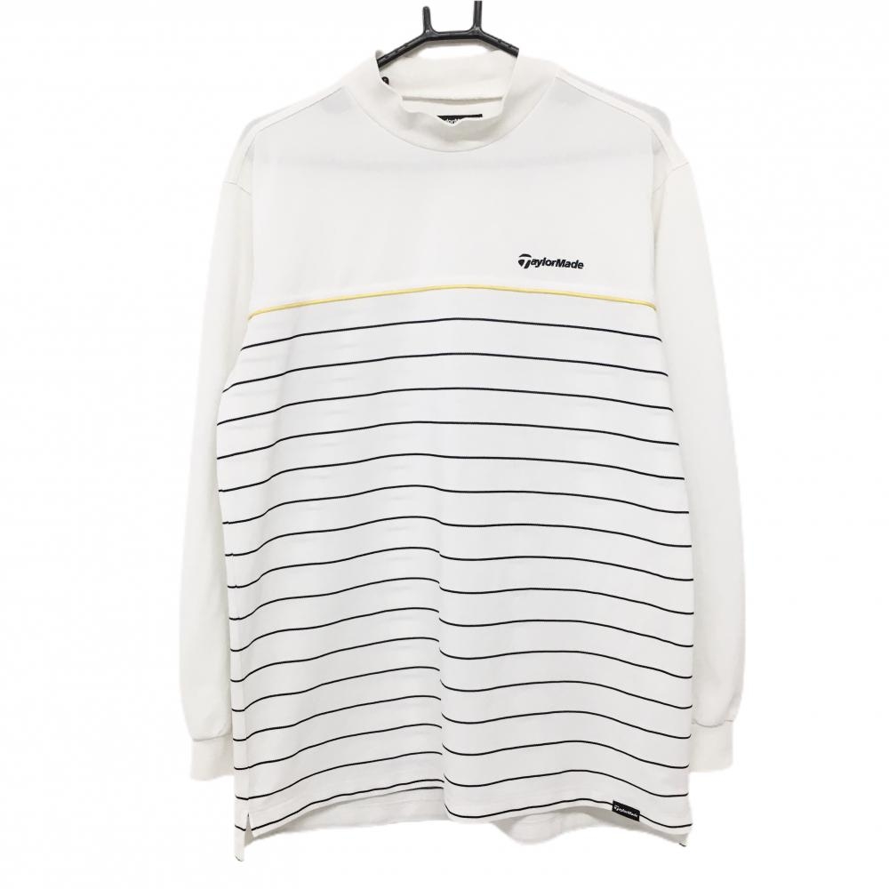 テーラーメイド 長袖ハイネックシャツ 白×黒 下部ボーダー ロゴ刺しゅう メンズ O ゴルフウェア TaylorMade