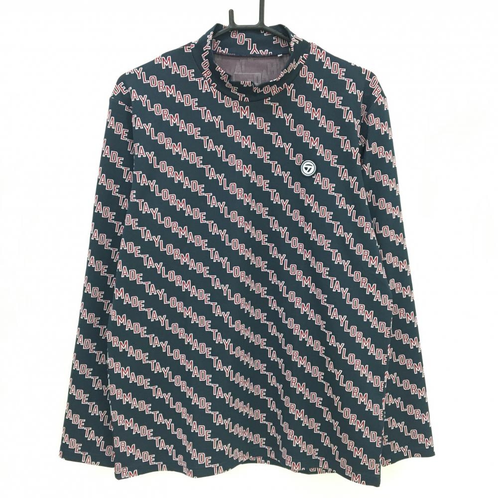 【超美品】テーラーメイド 長袖ハイネックシャツ ネイビー×レッド ロゴ総柄 ワッペン メンズ O(XL) ゴルフウェア TaylorMade