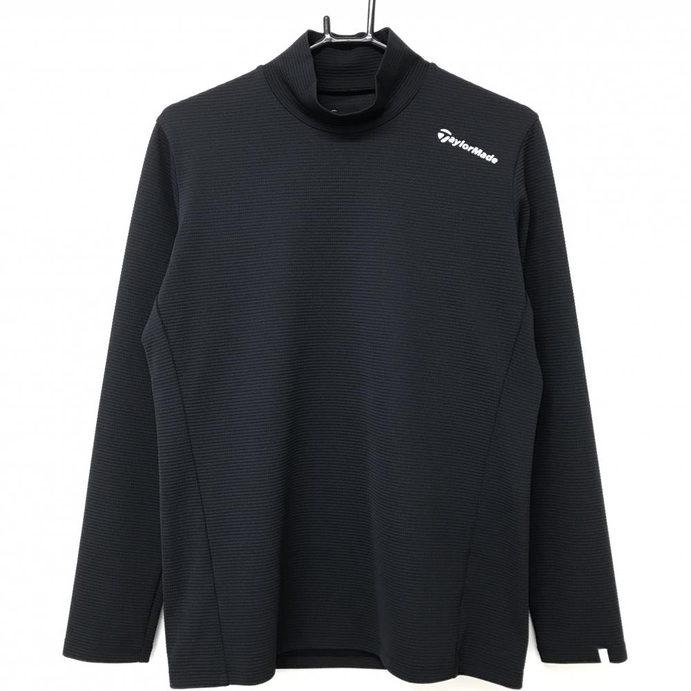 【美品】テーラーメイド 長袖ハイネックシャツ 黒 格子柄織生地 ロゴ白  メンズ M ゴルフウェア TaylorMade