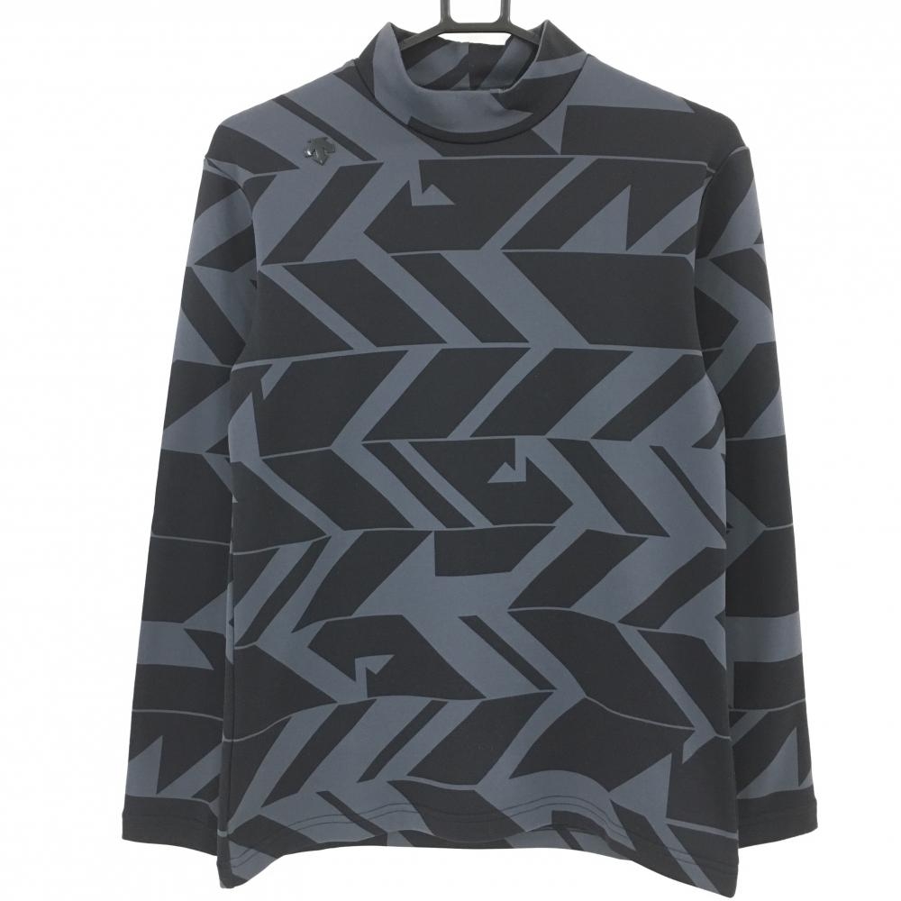 デサントゴルフ 長袖ハイネックシャツ グレー×黒 総柄 肩ロゴ 中田英寿  メンズ M ゴルフウェア DESCENTE