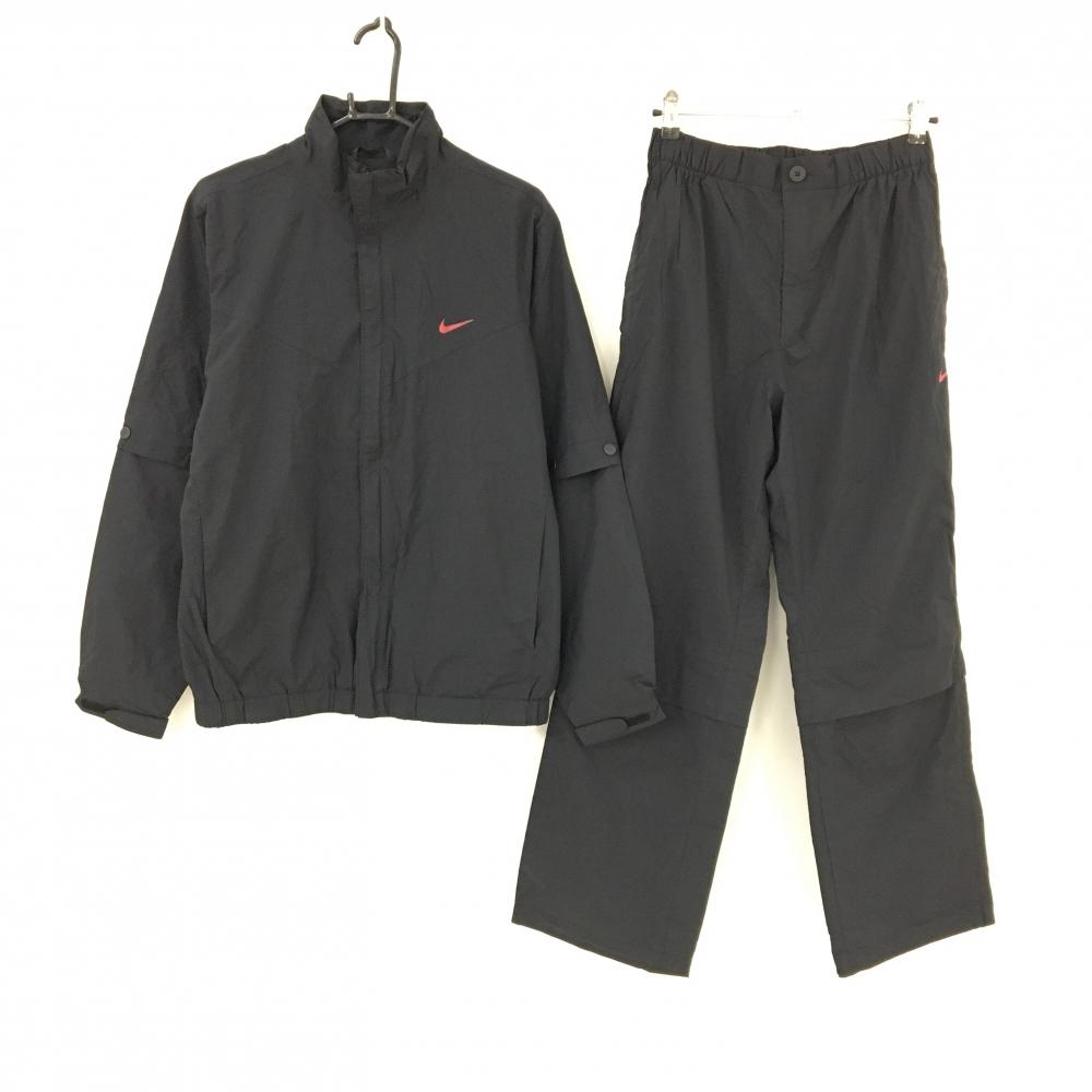 【美品】ナイキ レインウェア(2WAYジャケット×パンツ) 黒 袖着脱可 裏地メッシュ  メンズ LGG ゴルフウェア NIKE