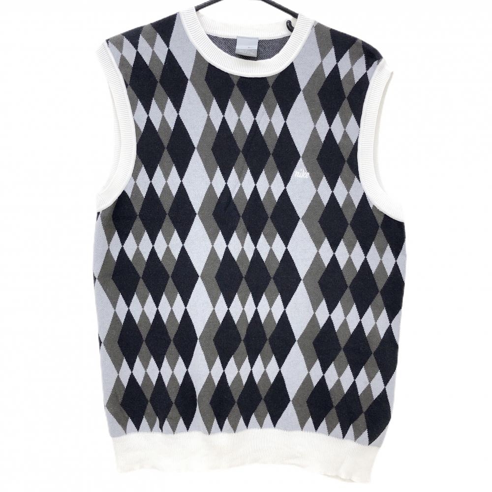 ナイキ ニットベスト グレー×ダークグレー ダイヤ柄 綿100％ メンズ M ゴルフウェア NIKE