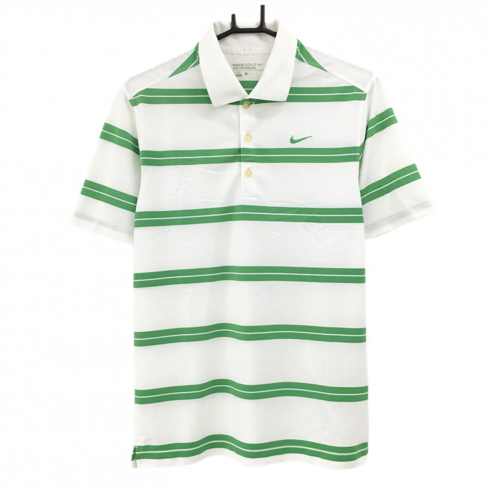 ナイキゴルフ 半袖ポロシャツ 白×グリーン ボーダー DRI-FIT メンズ S ゴルフウェア NIKE