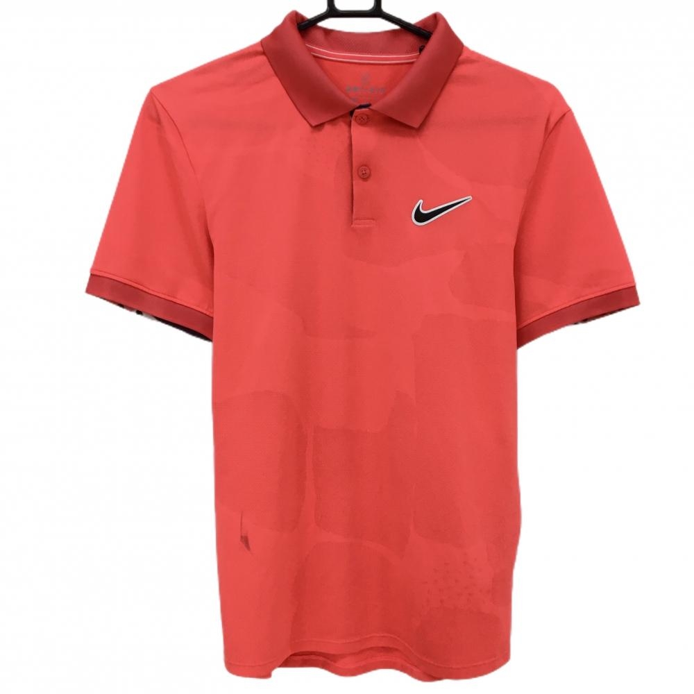 ナイキ 半袖ポロシャツ 蛍光ピンク系 総柄地模様 胸ロゴ DRI-FIT  メンズ M ゴルフウェア NIKE