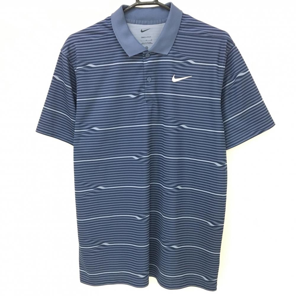 ナイキ 半袖ポロシャツ ネイビー×グレー ボーダー DRYFIT メンズ LGG ゴルフウェア NIKE