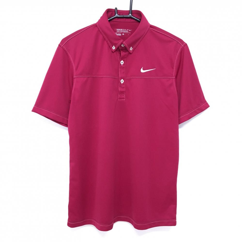 ナイキゴルフ 半袖ポロシャツ ボルドー×白 ボタンダウン ロゴ刺しゅう  メンズ L ゴルフウェア NIKE