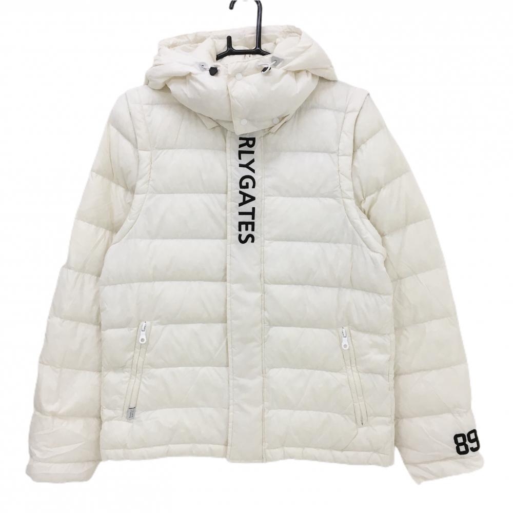 美品 パーリーゲイツ ダウン グレー フードロゴ ジップ ゴルフウェア