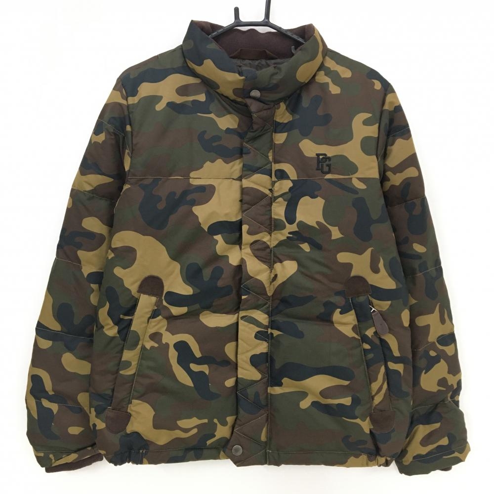 【新品】パーリーゲイツ ダウンジャケット ブラウン×ベージュ カモフラ柄 迷彩 エルボーパッチ メンズ 4(M) ゴルフウェア PEARLY GATES