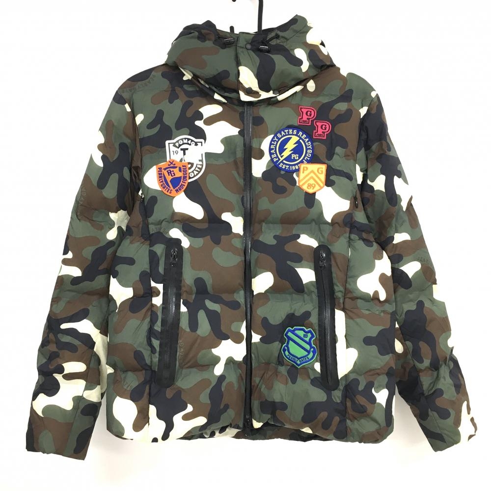 パーリーゲイツ ダウンジャケット ダークグレー×ブラウン×黒 カモフラ 迷彩 フード取外し可  メンズ 4(M) ゴルフウェア PEARLY GATES