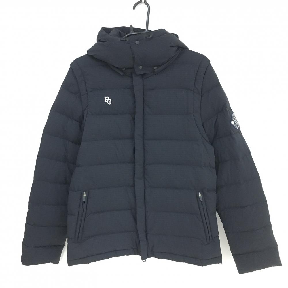 【美品】パーリーゲイツ 4WAYダウンジャケット ネイビー 地模様 フード袖着脱可 収納袋 メンズ 6(XL) ゴルフウェア PEARLY GATES