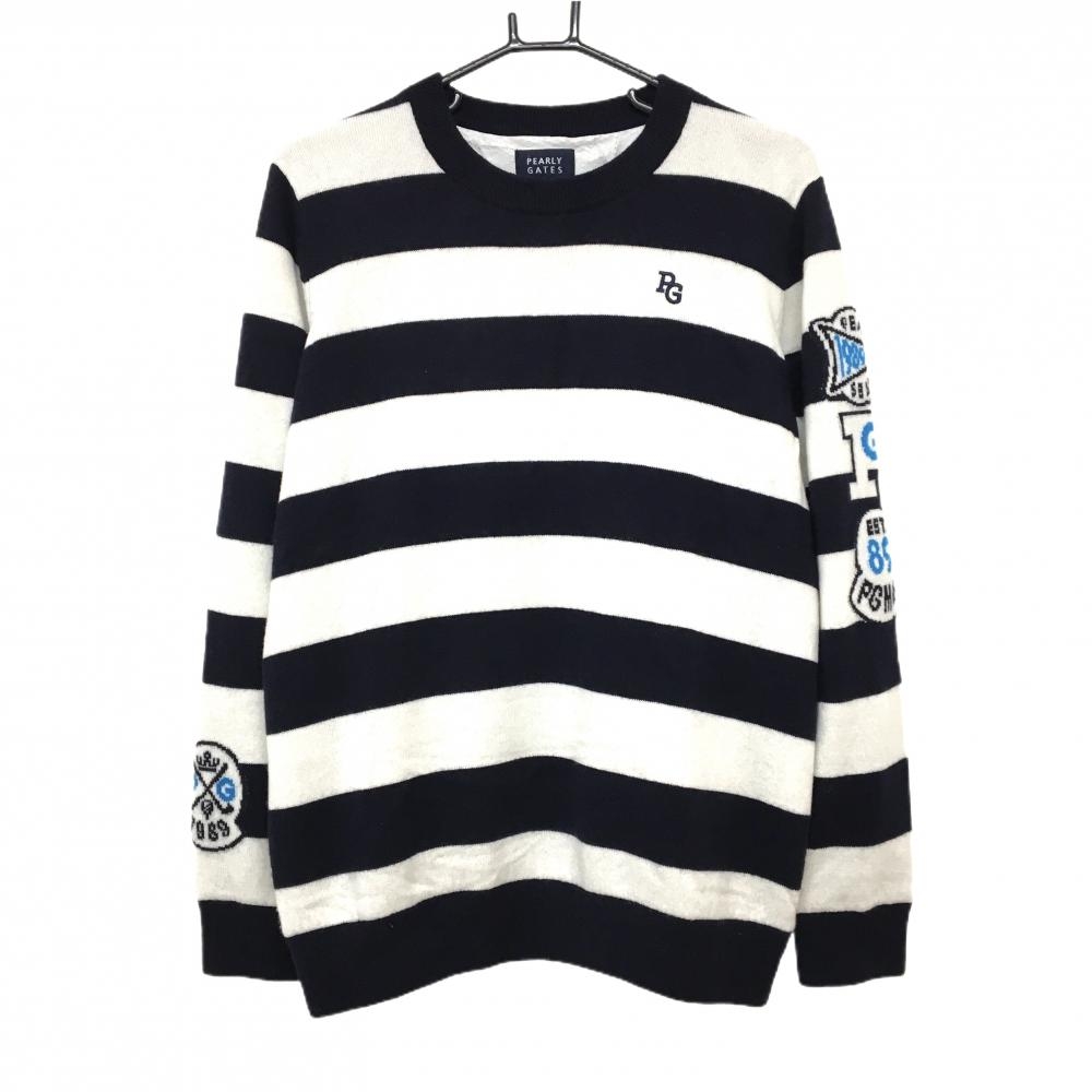 美品 パーリーゲイツ ゴルフウェア ニットセーター 毛 ロゴ ネイビー 紺 0 美品 パーリーゲイツ ゴルフウェア ニットセーター 毛 ロゴ ネイビー