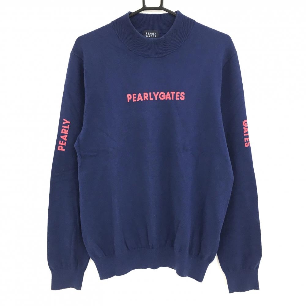 パーリーゲイツ ハイネックセーター ネイビー系×ピンク ニット コットン混  メンズ 6(XL) ゴルフウェア PEARLY GATES