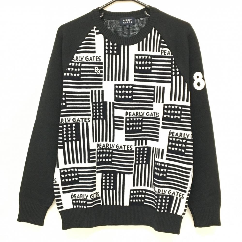 超美品】パーリーゲイツ セーター 白×黒 身頃星条旗柄 ニット ウール混
