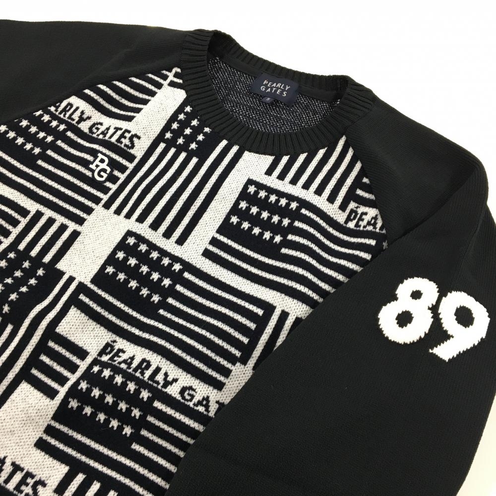 超美品】パーリーゲイツ セーター 白×黒 身頃星条旗柄 ニット ウール混