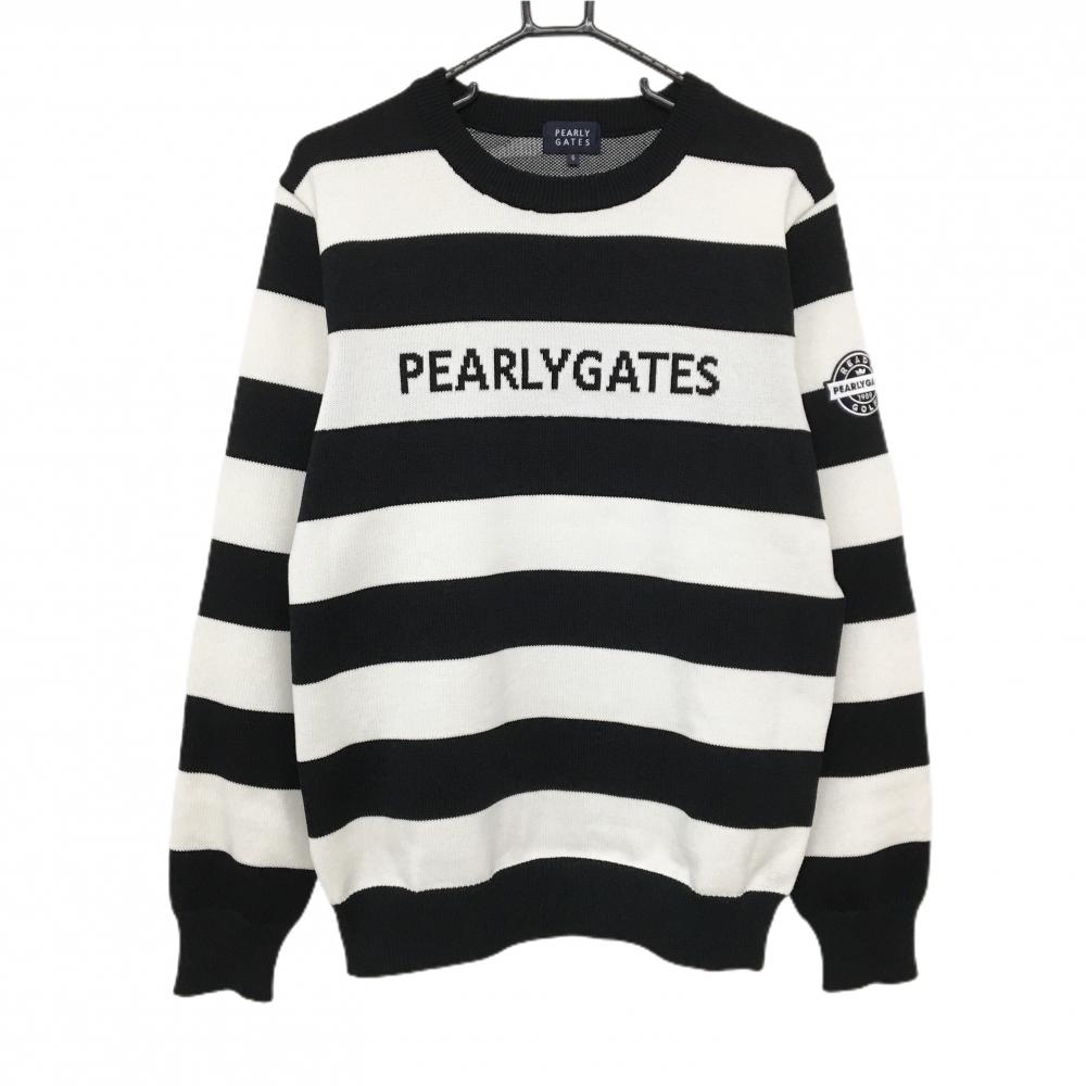 【美品】パーリーゲイツ セーター 黒×白 ボーダー 後ゼブラ柄 ニット メンズ 6(XL) ゴルフウェア PEARLY GATES
