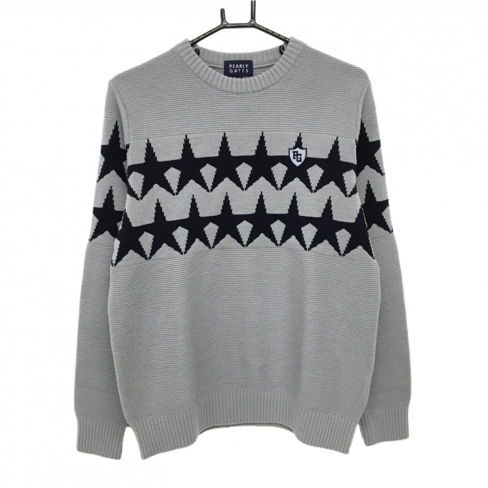 新品】パーリーゲイツ セーター グレー×ネイビー 胸元星柄 ウール混