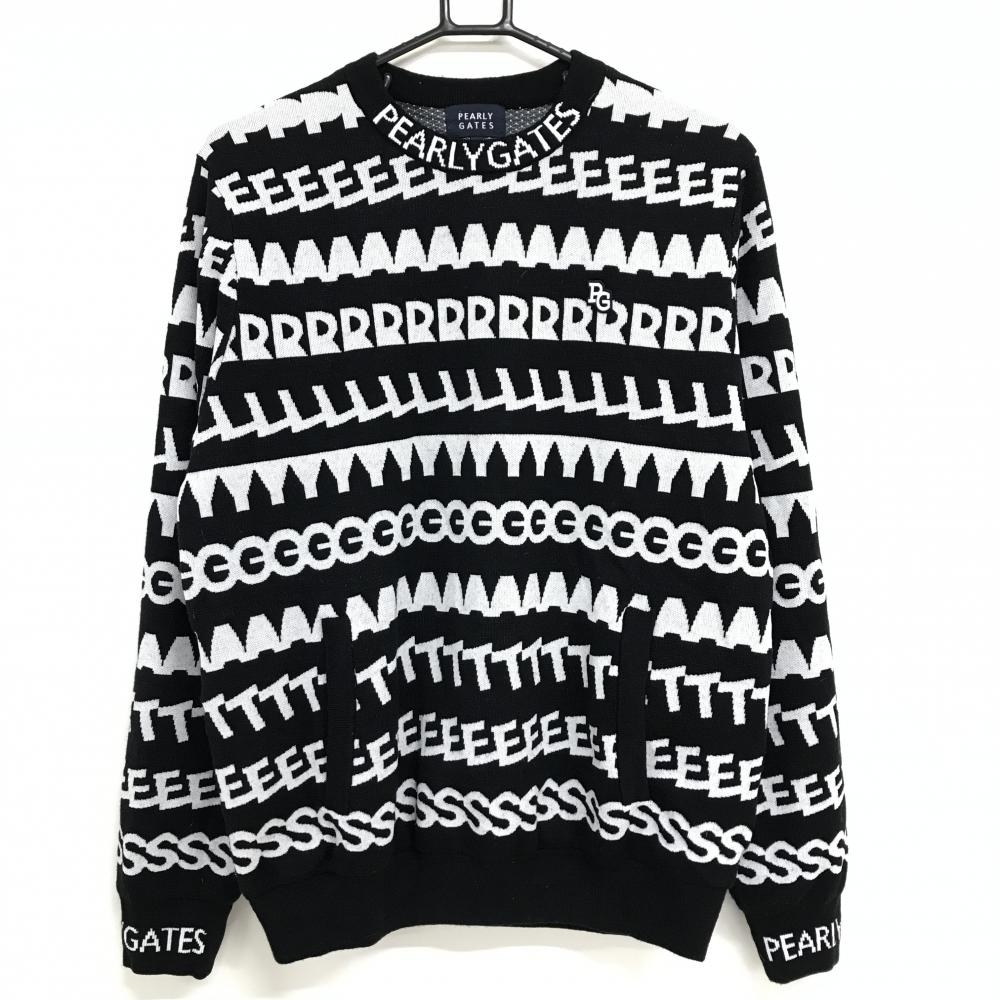 パーリーゲイツ セーター 黒×白 総柄 裏地付 ウール混 ニット  メンズ 4(M) ゴルフウェア PEARLY GATES