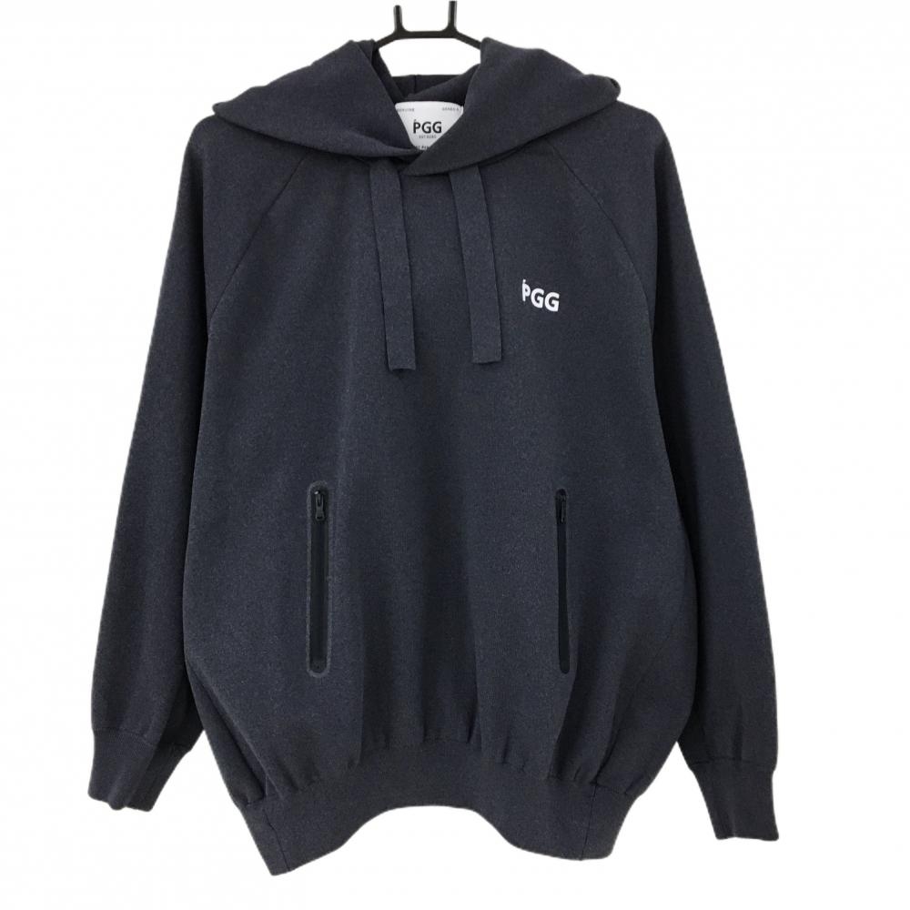 【超美品】PGGパーリーゲイツ ニットパーカー グレー ロゴプリント フード付きセーター メンズ L ゴルフウェア PEARLY GATES