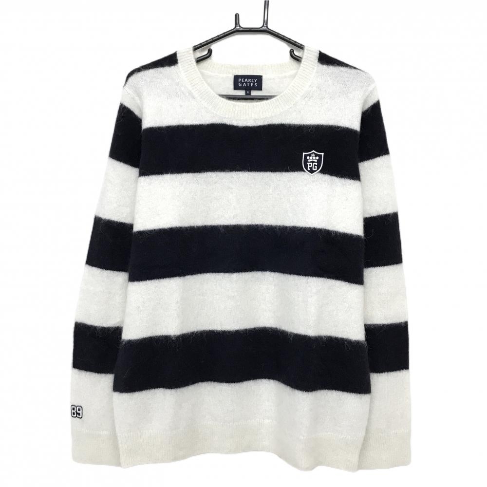 【超美品】パーリーゲイツ セーター 白×ネイビー ボーダー ニット メンズ 6(XL) ゴルフウェア PEARLY GATES