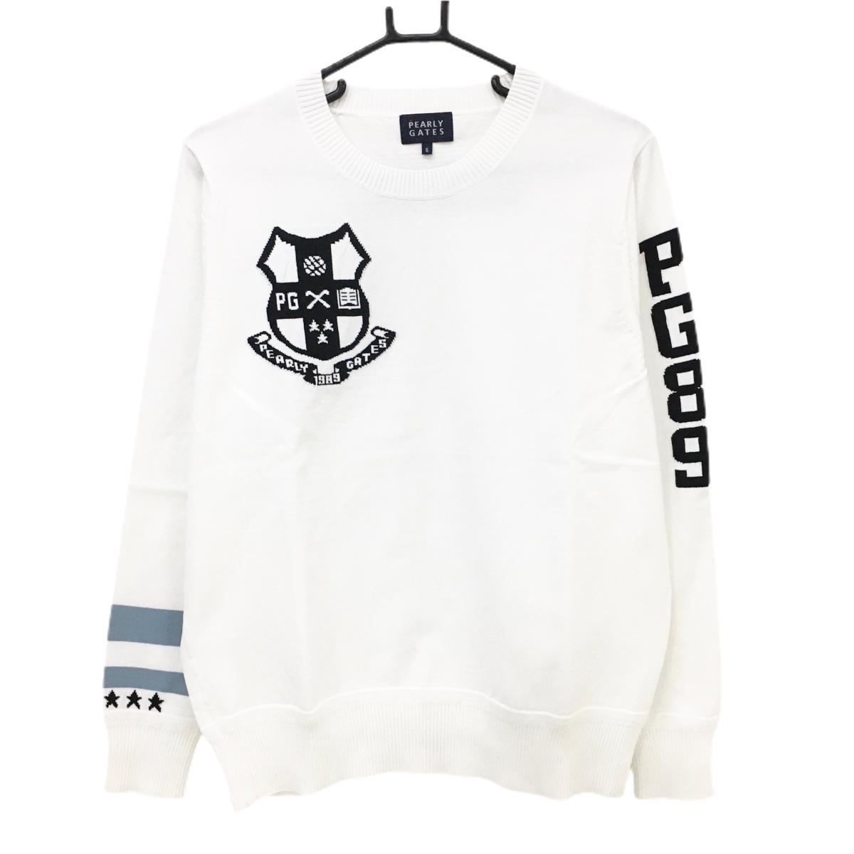 【超美品】パーリーゲイツ セーター 白 袖2ライン ニット メンズ 6(XL) ゴルフウェア PEARLY GATES