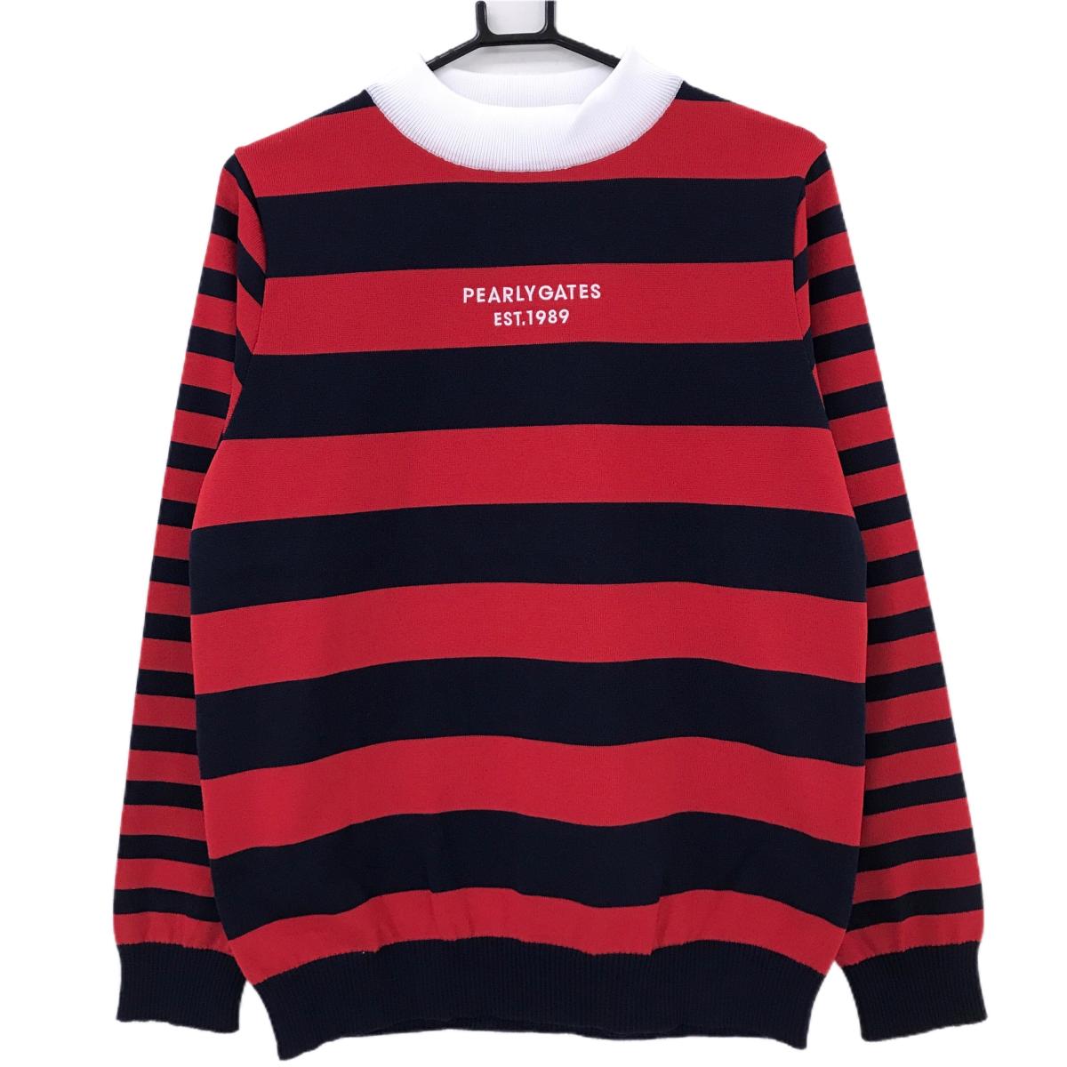 【新品】パーリーゲイツ セーター ネイビー×レッド ボーダー ウール混 ニット メンズ L ゴルフウェア PEARLY GATES