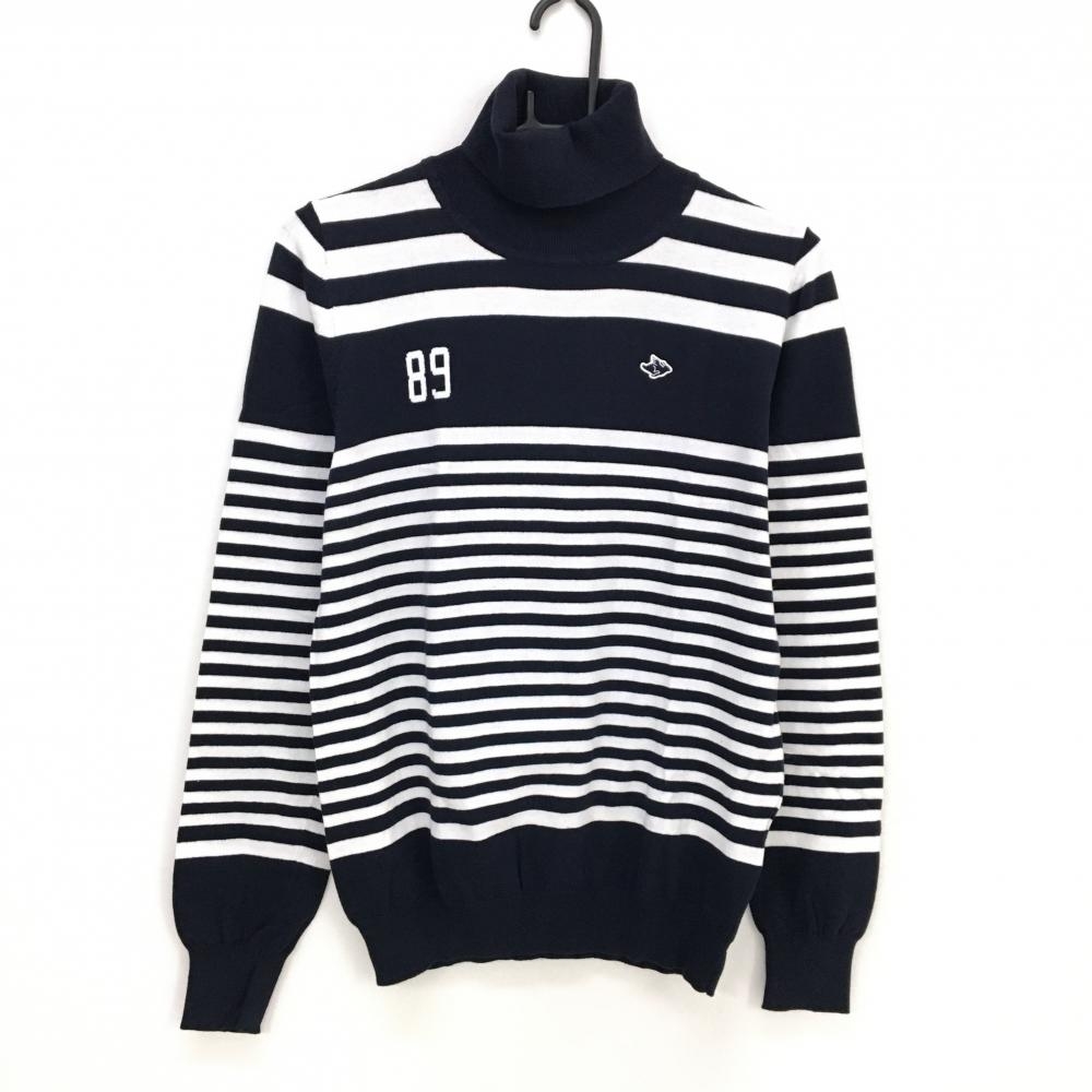 美品】パーリーゲイツ タートルネックセーター ネイビー×白 ボーダー