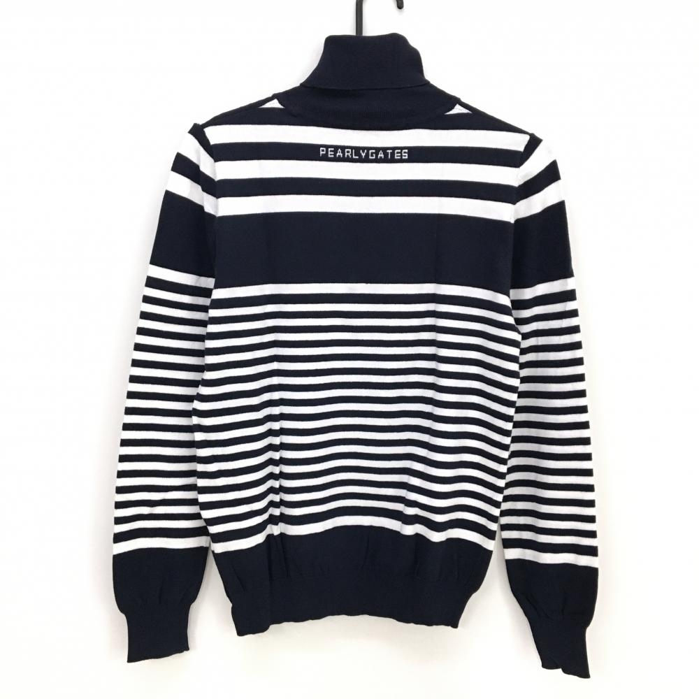 美品】パーリーゲイツ タートルネックセーター ネイビー×白 ボーダー