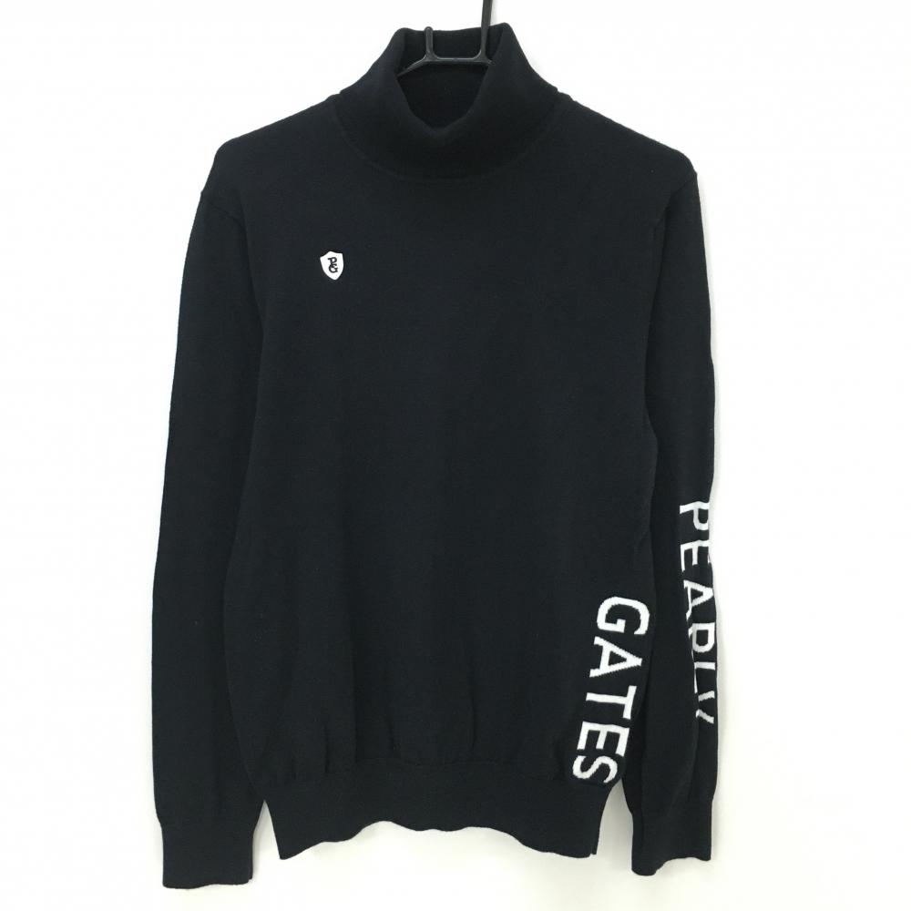 パーリーゲイツ タートルネックセーター ネイビー×白 サイド・袖ロゴ コットン混 ニット メンズ 5(L) ゴルフウェア PEARLY GATES