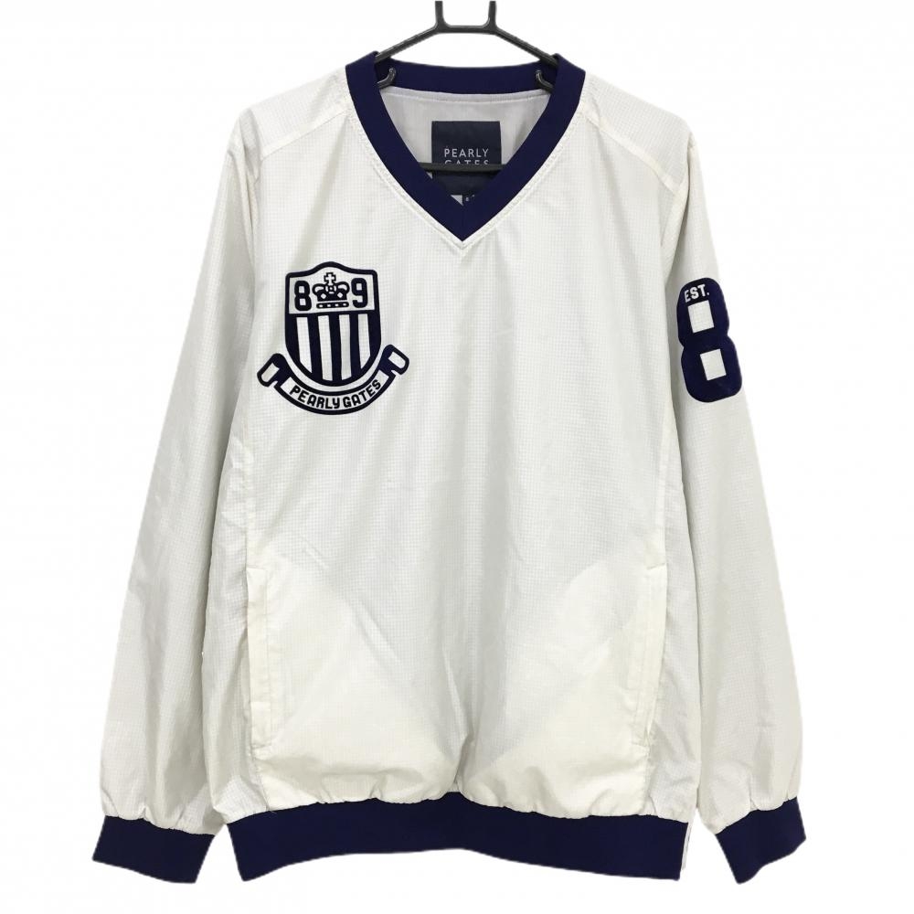 【美品】パーリーゲイツ スニード アイボリー×ネイビー ギンガムチェック地模様 蓄熱裏地  メンズ 6(XL) ゴルフウェア PEARLY GATES