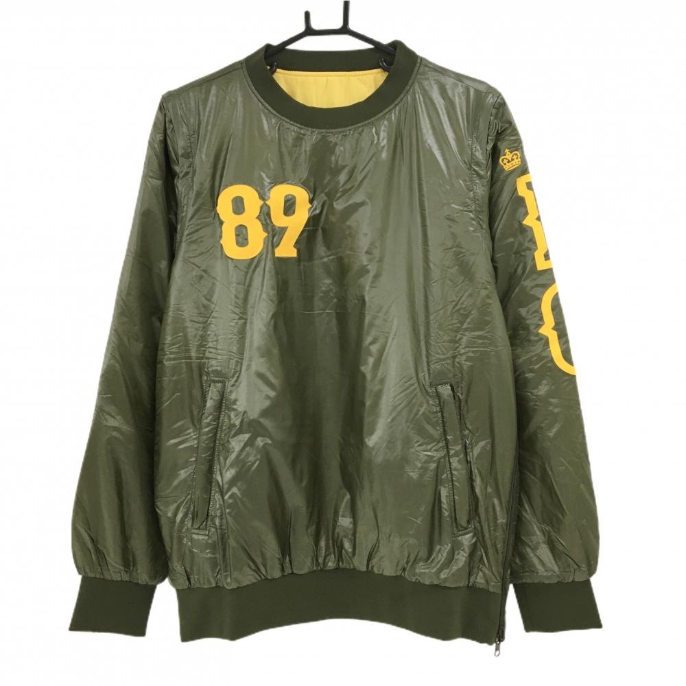 【美品】パーリーゲイツ 2WAY中綿リバーシブルスニード カーキ×オレンジイエロー 内側イエロー メンズ 5(L) ゴルフウェア PEARLY GATES
