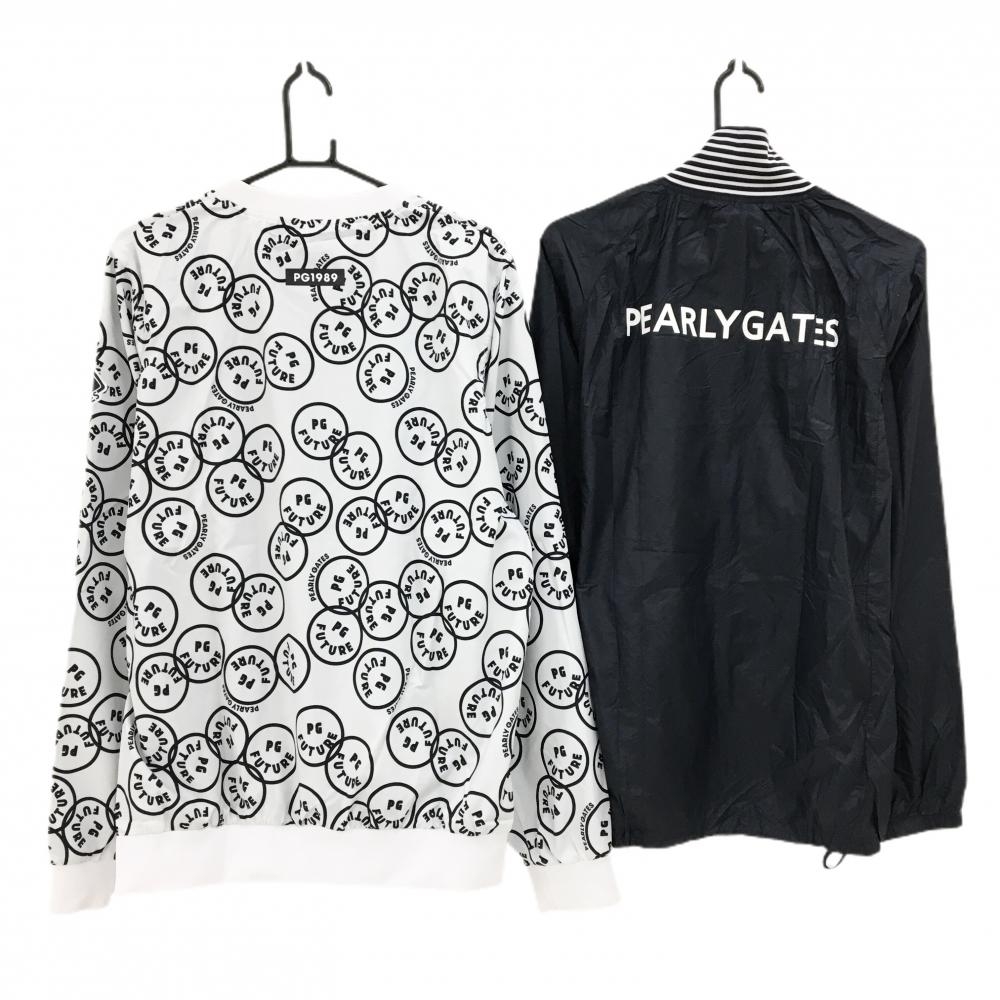 PEARLY GATES❣️ 蓄熱軽量 ストレッチブルゾン 鬼美品 サイズ2 パーリーゲイツ ツインスニード 白×ネイビー 総柄 蓄熱裏地 FUTUREニコ