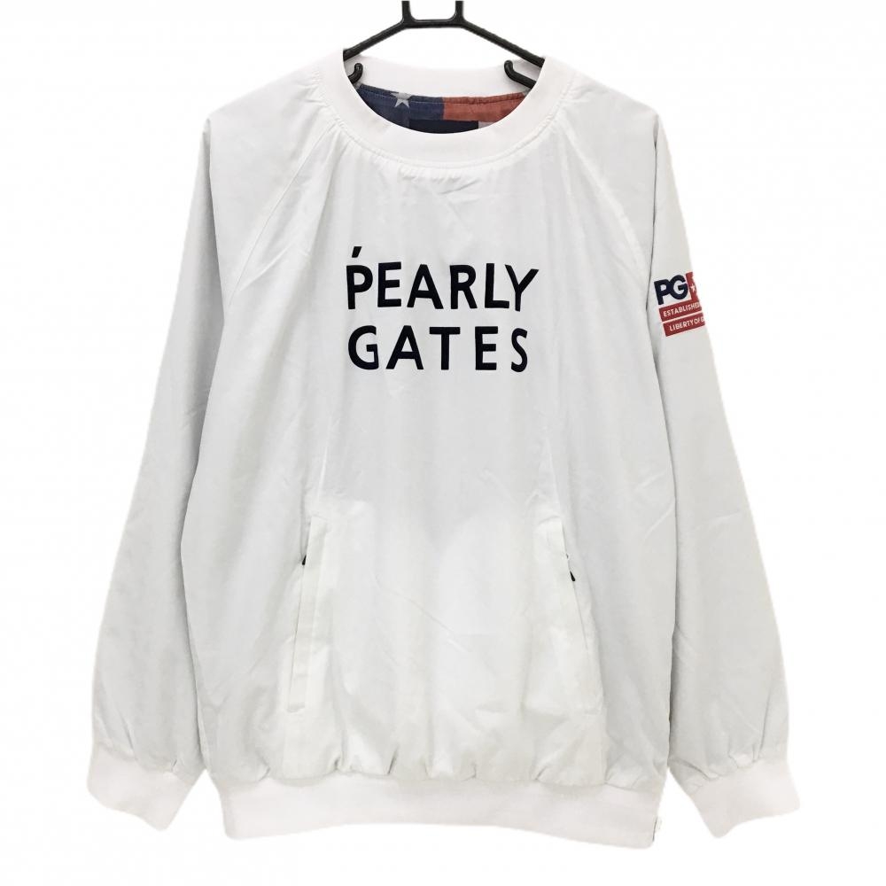 【美品】パーリーゲイツ スニード 白×ネイビー 蓄熱裏地 フロントロゴ メンズ 6(XL) ゴルフウェア PEARLY GATES