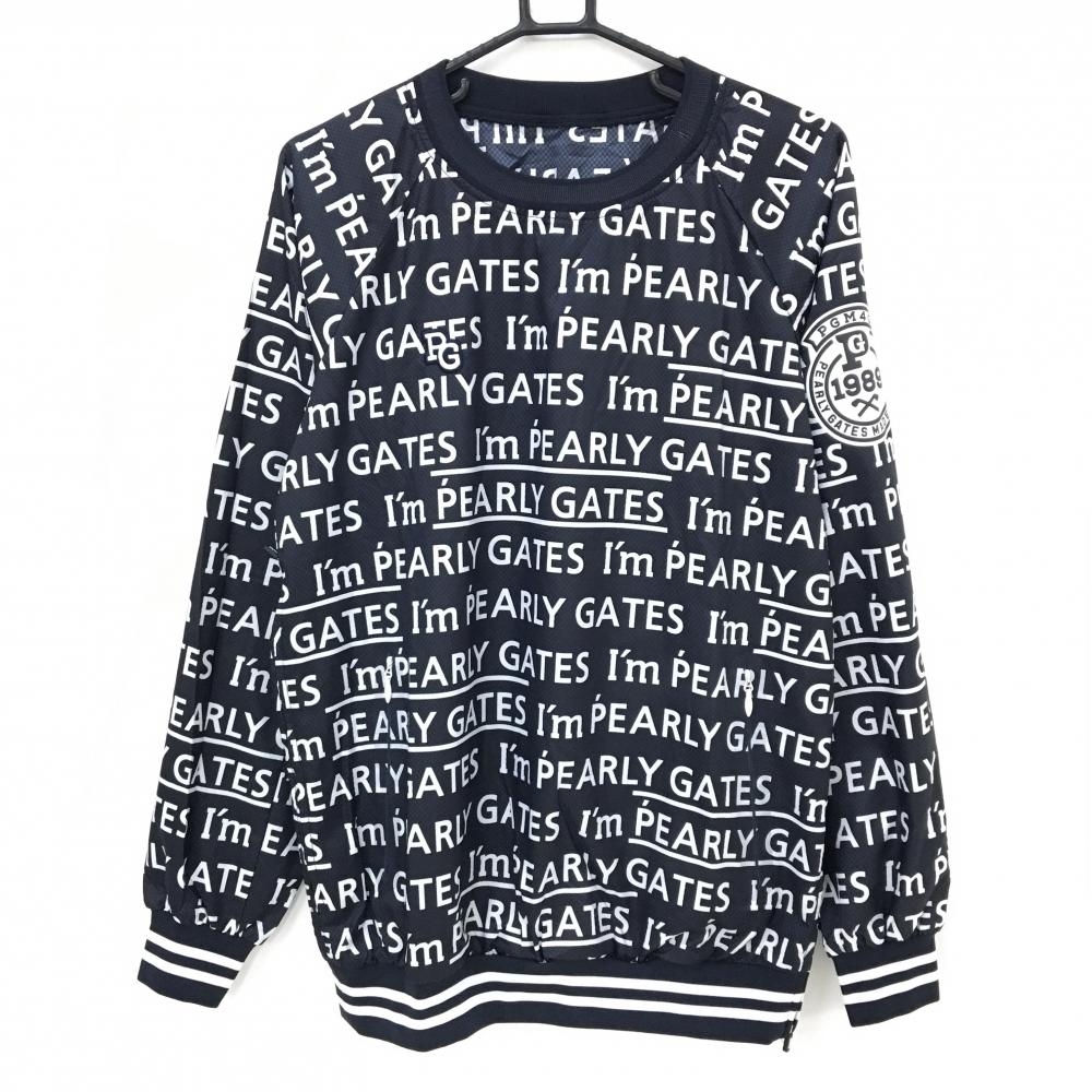 【超美品】パーリーゲイツ スニード ネイビー×白 ロゴ総柄 薄手 ブルゾン  メンズ 5(L) ゴルフウェア PEARLY GATES