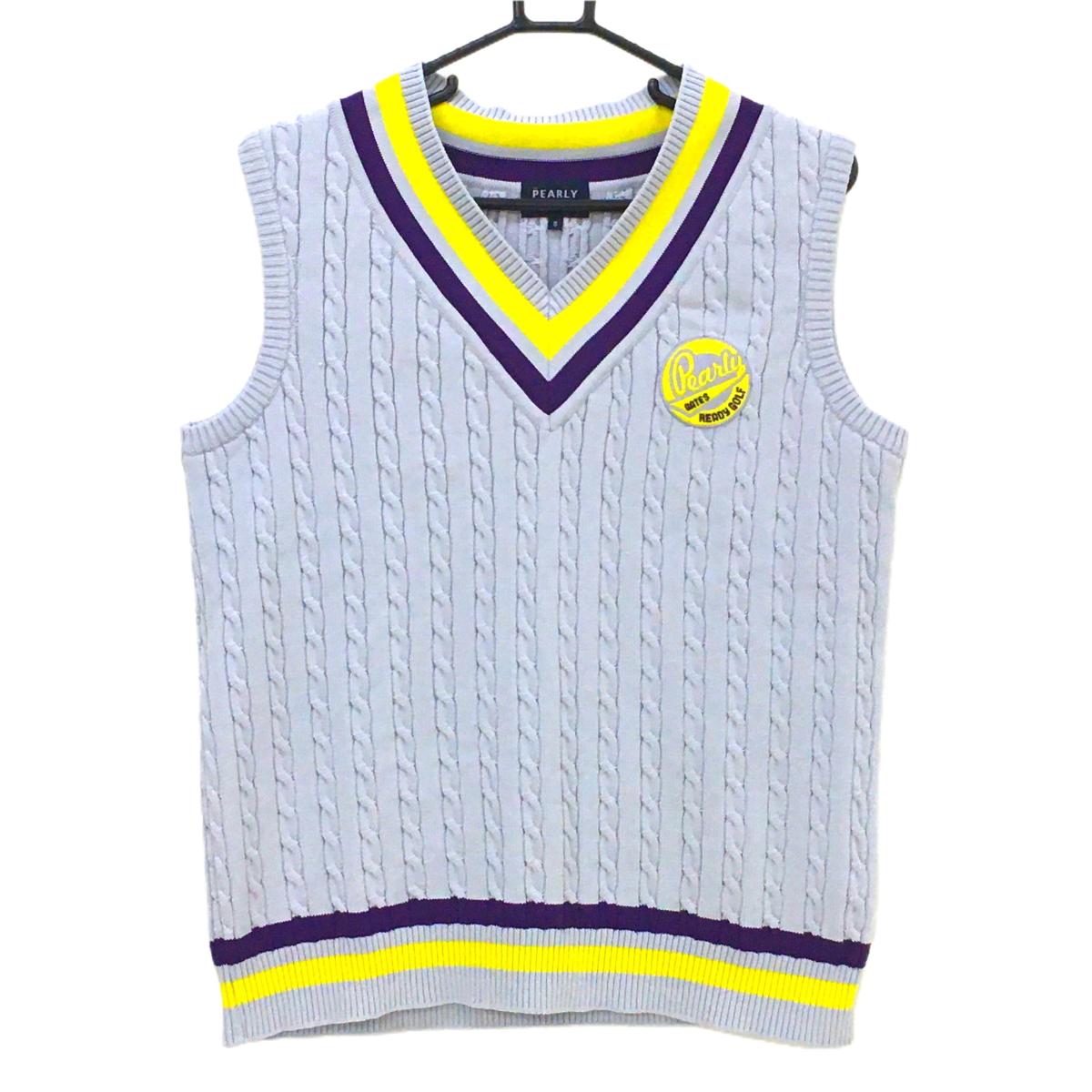 美品】パーリーゲイツ ニットベスト ライトグレー×イエロー Vネック