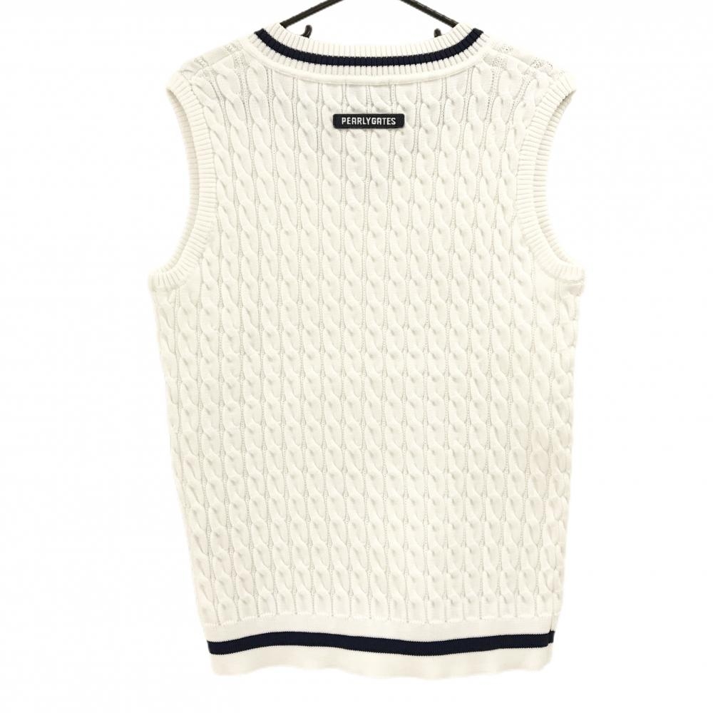 超美品】パーリーゲイツ ニットベスト 白×ネイビー Vネック ケーブル