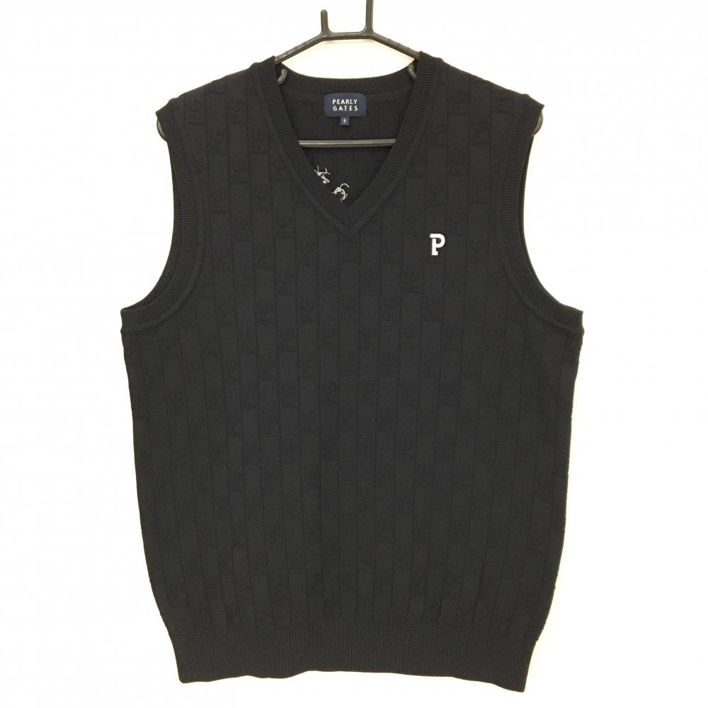 【超美品】パーリーゲイツ ニットベスト ダークネイビー 総柄 ロゴ白 Vネック  メンズ 5(L) ゴルフウェア 2023年モデル PEARLY GATES