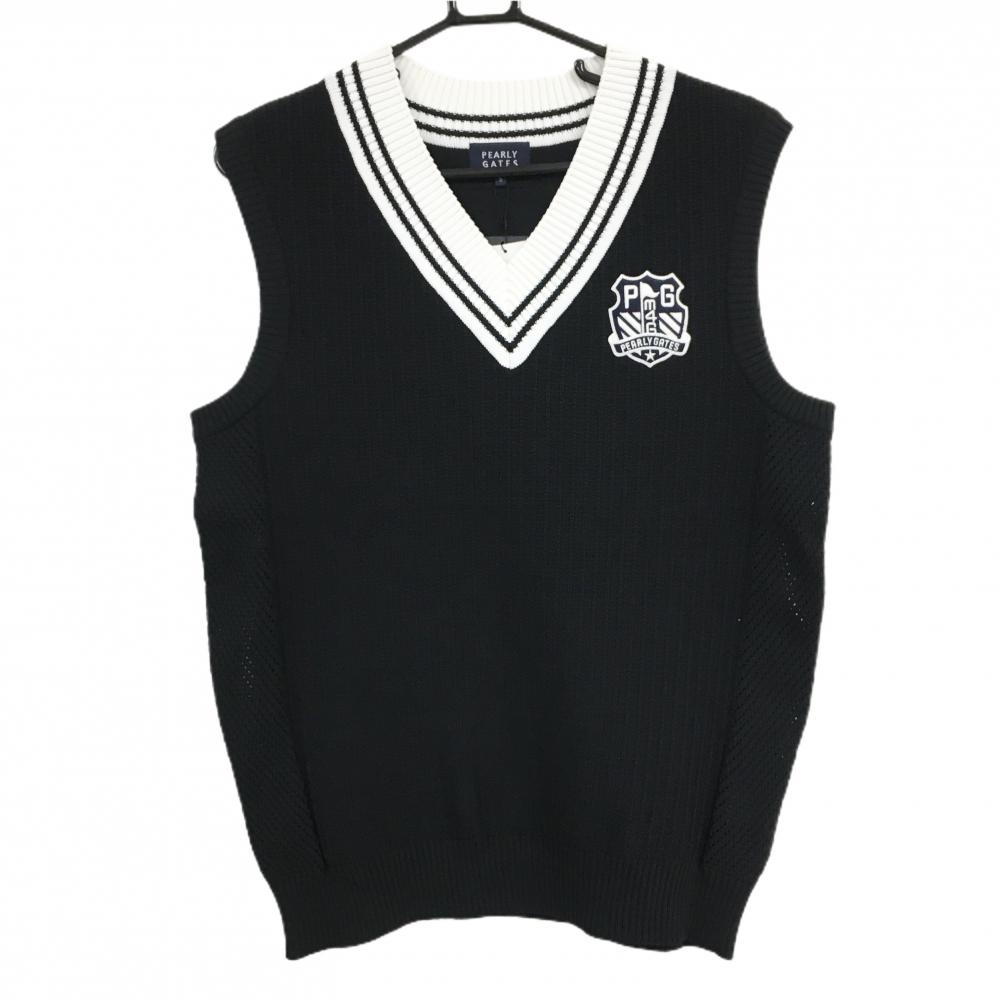 【新品】パーリーゲイツ ニットベスト ダークネイビー×白 サイドメッシュ調 胸ロゴ Vネック メンズ 5 ゴルフウェア PEARLY GATES