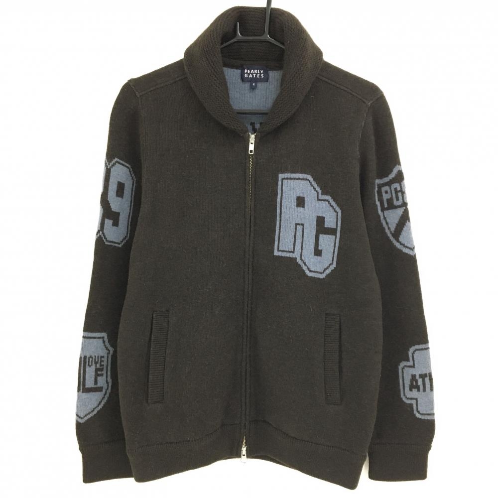 【美品】パーリーゲイツ ニットジャケット ブラウン×グレー 後ビッグロゴ  メンズ 4(M) ゴルフウェア PEARLY GATES