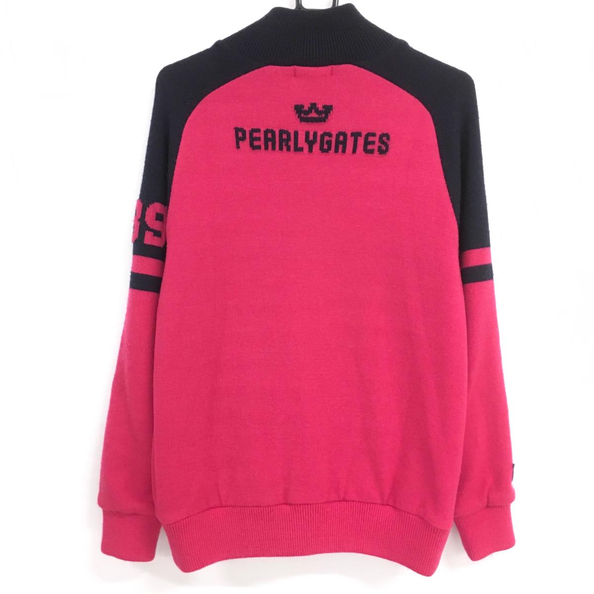 美品】パーリーゲイツ ニットジャケット ピンク×ダークネイビー 裏地  